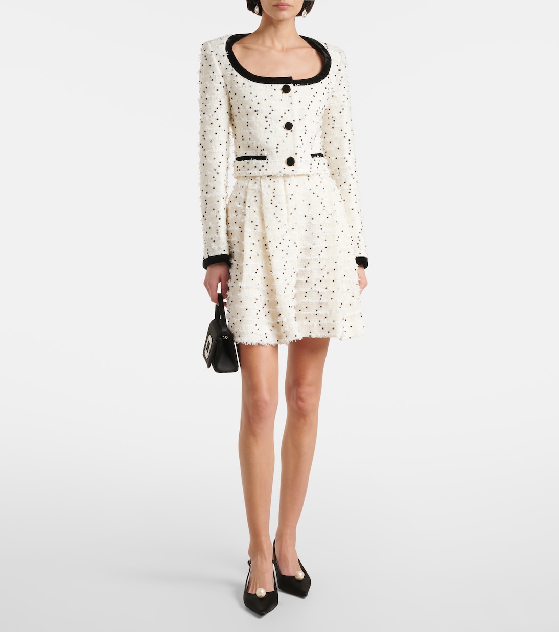 Polka-dot fringed wool-blend tweed jacket | Nina Ricci