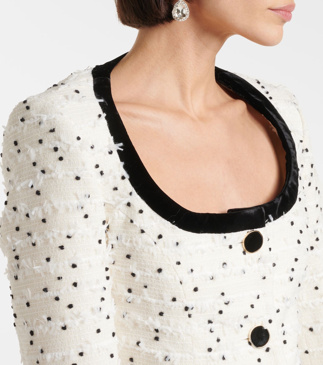 Polka-dot fringed wool-blend tweed jacket | Nina Ricci
