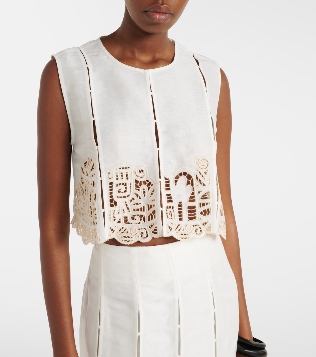 Rosemary embroidered linen-blend top | Alémais