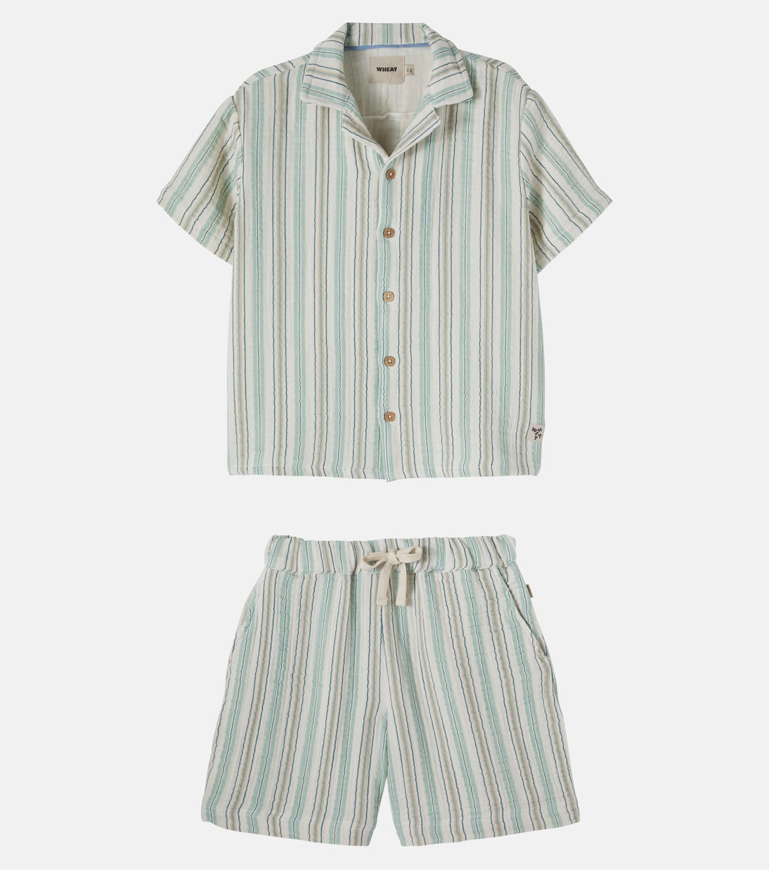 Anker striped cotton shirt and shorts set | Wheat