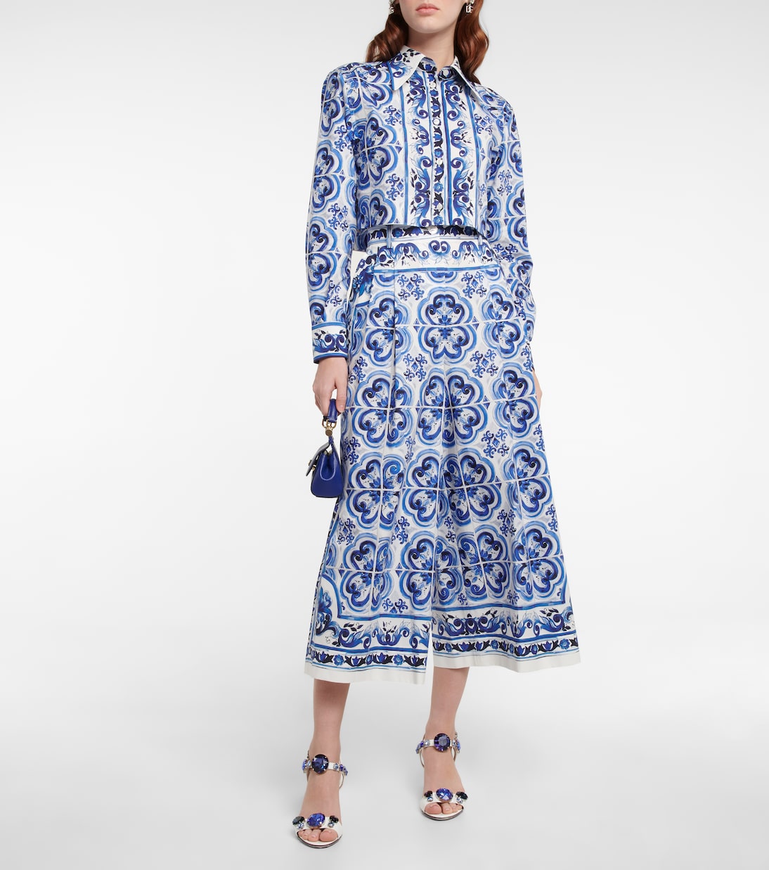 Jupe-culotte ample imprimée à taille haute en coton | Dolce&Gabbana