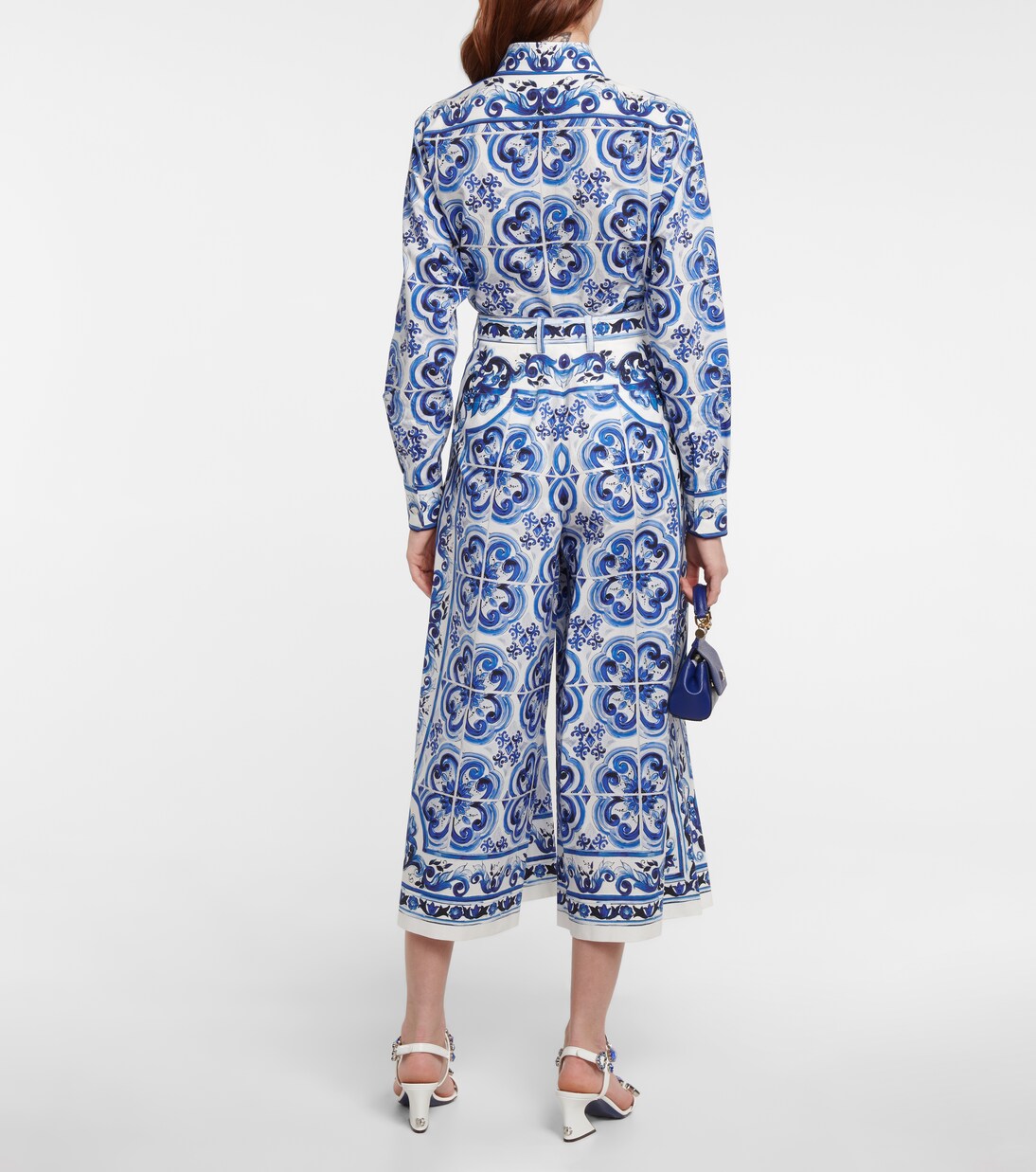 Jupe-culotte ample imprimée à taille haute en coton | Dolce&Gabbana