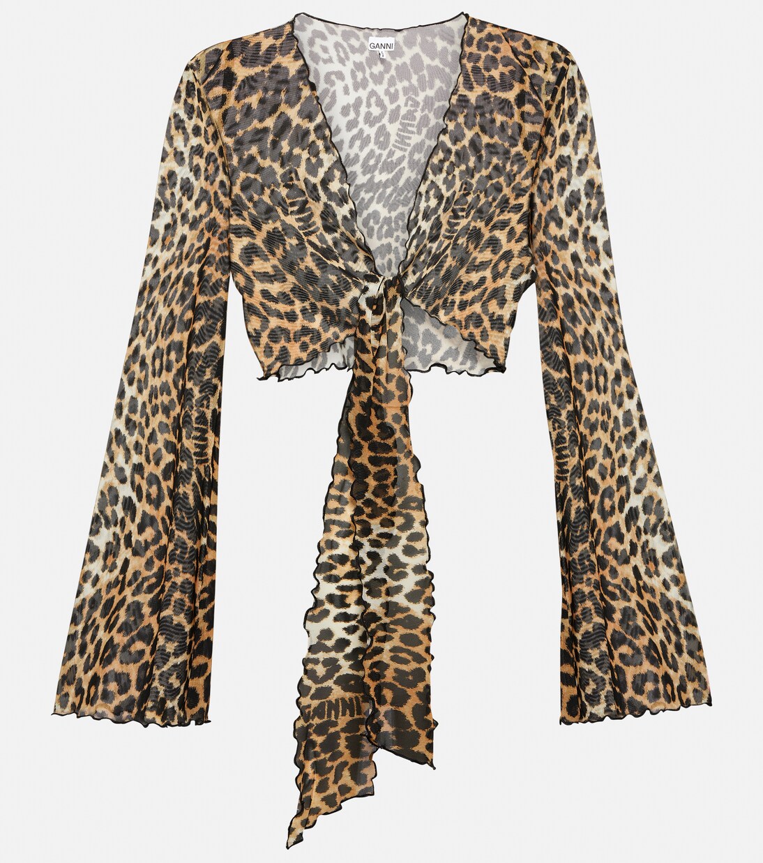 Leopard-print mesh crop top | Ganni