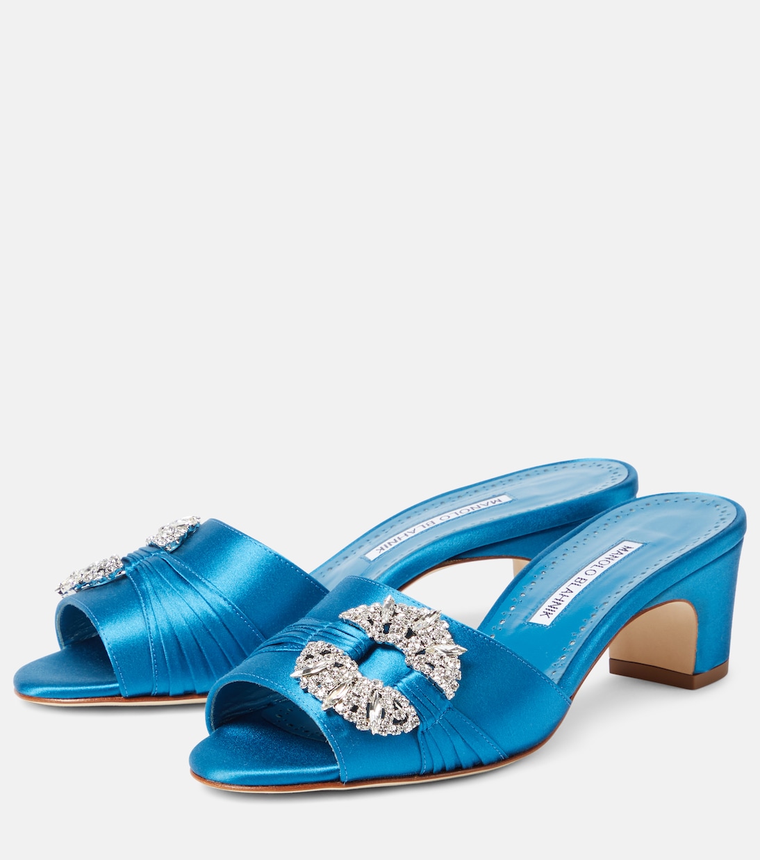Verzierte Pantoletten Prinap 50 aus Satin | Manolo Blahnik