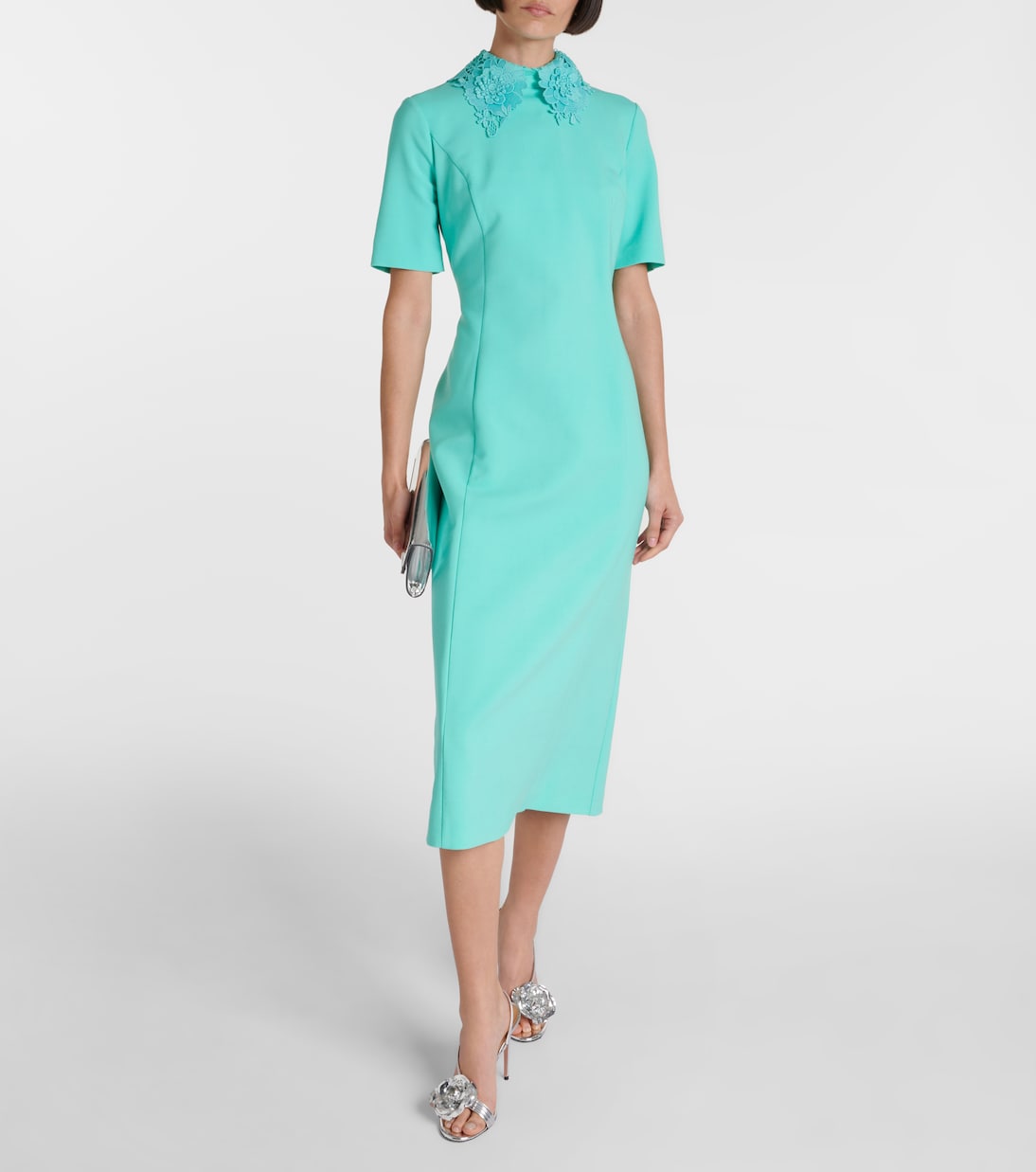 Abito midi in misto lana con pizzo | Oscar de la Renta
