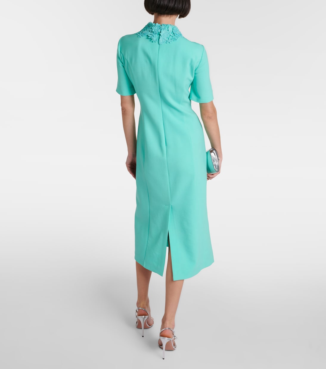 Abito midi in misto lana con pizzo | Oscar de la Renta