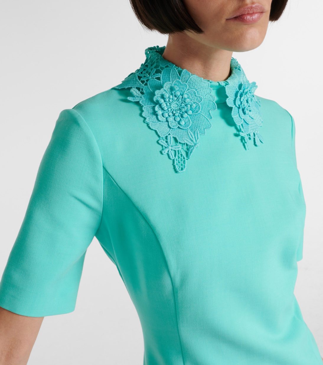 Abito midi in misto lana con pizzo | Oscar de la Renta