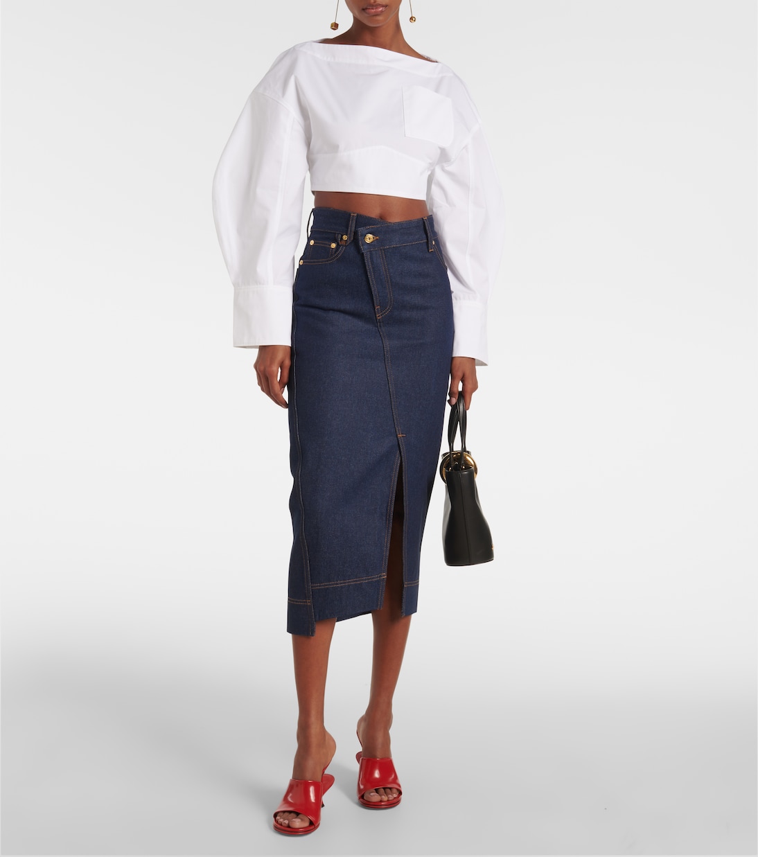 La Jupe De-Nîmes asymmetric denim midi skirt | Jacquemus