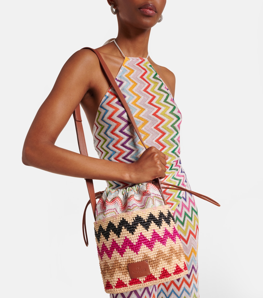 M号Zigzag锯齿图案酒椰叶纤维水桶包 | Missoni