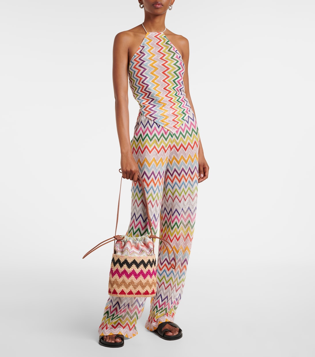M号Zigzag锯齿图案酒椰叶纤维水桶包 | Missoni