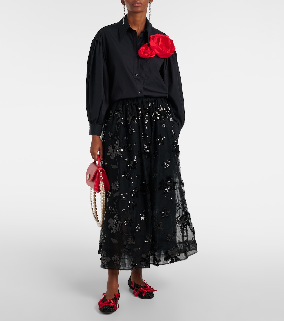 Camicia in cotone con applicazioni floreali | Simone Rocha