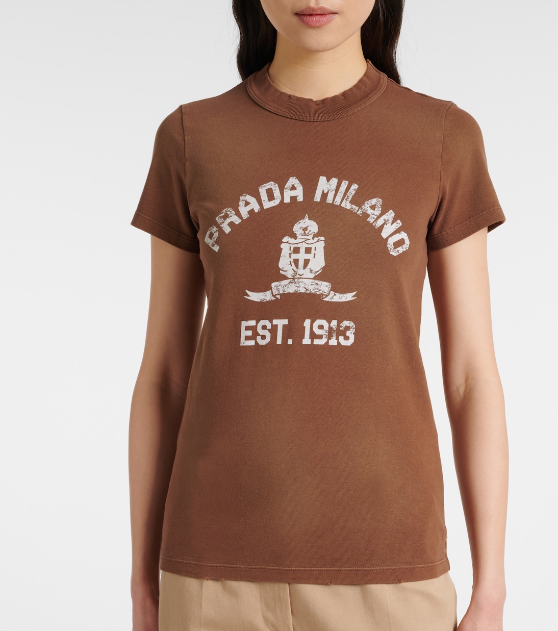 T-shirt in jersey di cotone con logo | Prada