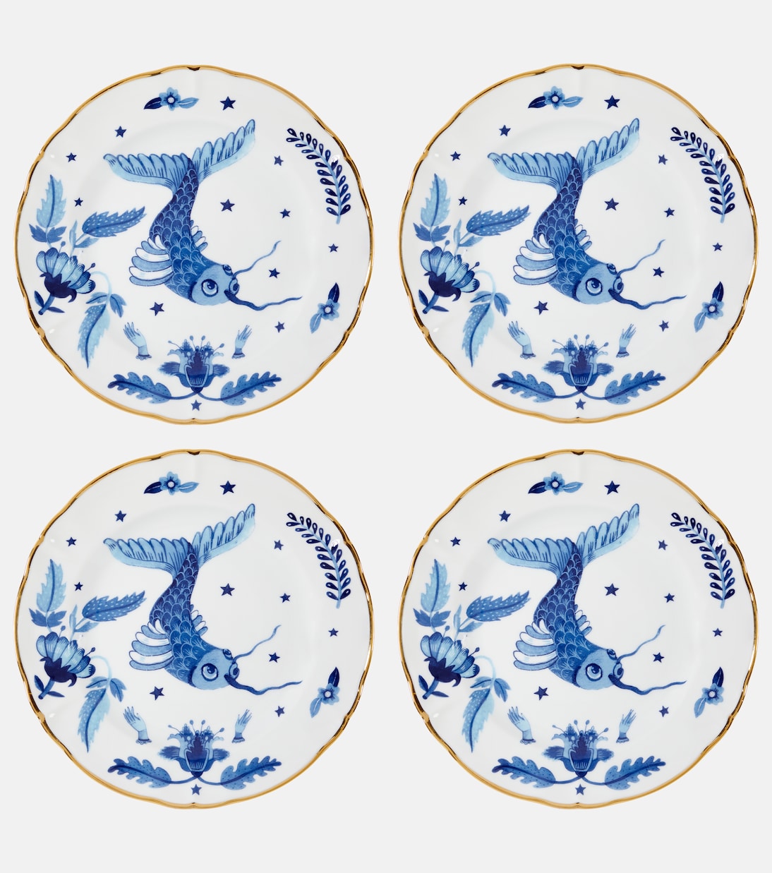 Set de 4 platos de postre Marino Blue Fish | Bitossi