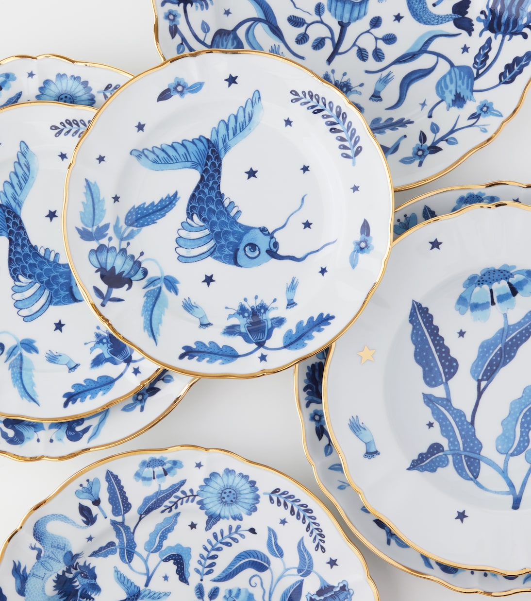 Set de 4 platos de postre Marino Blue Fish | Bitossi