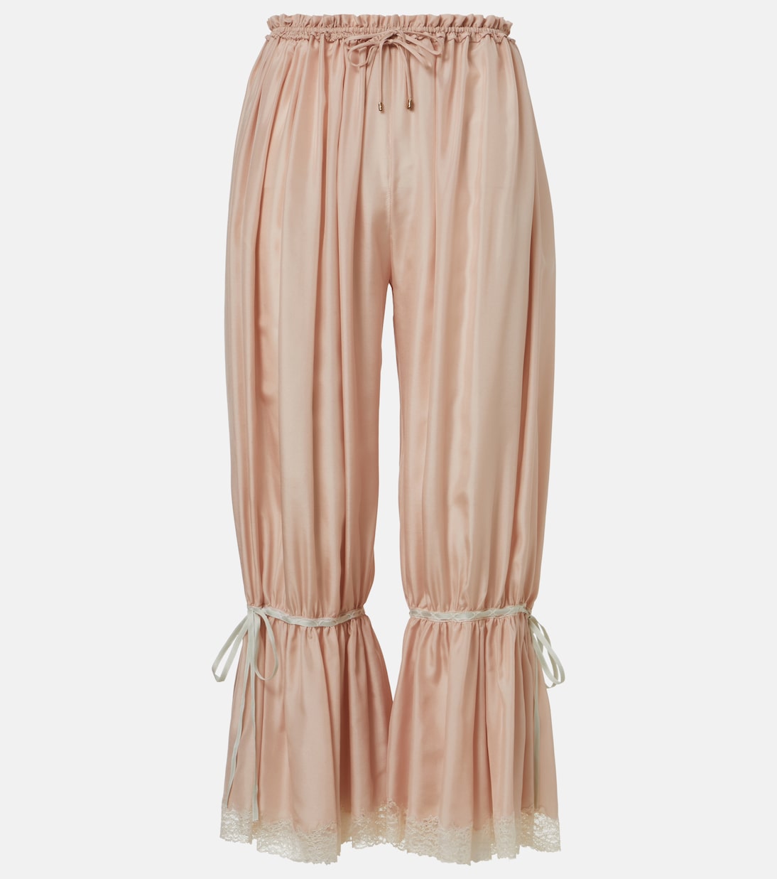 Pantaloni cropped in seta pongé con pizzo | Chloé