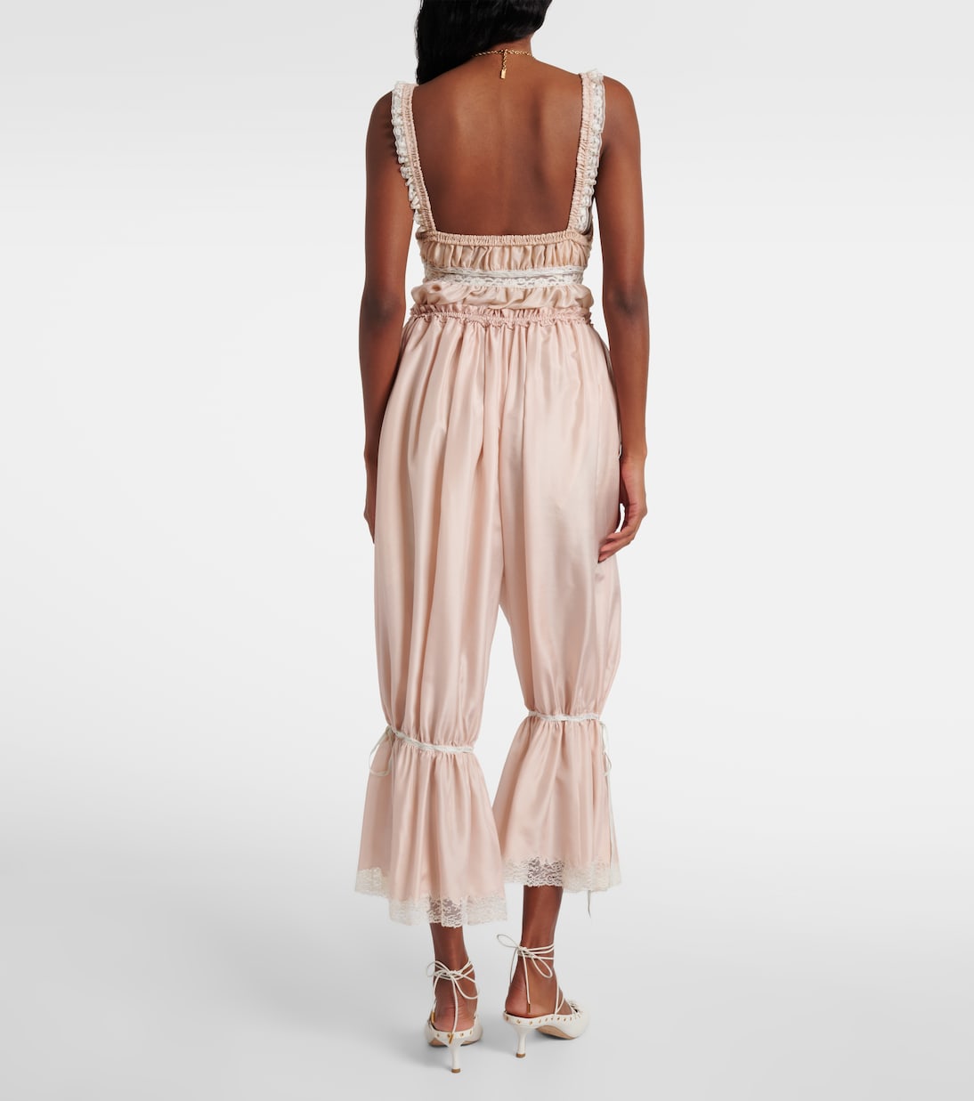 Pantaloni cropped in seta pongé con pizzo | Chloé