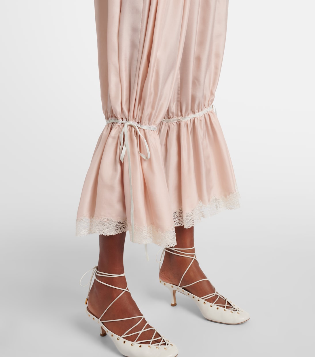 Pantaloni cropped in seta pongé con pizzo | Chloé