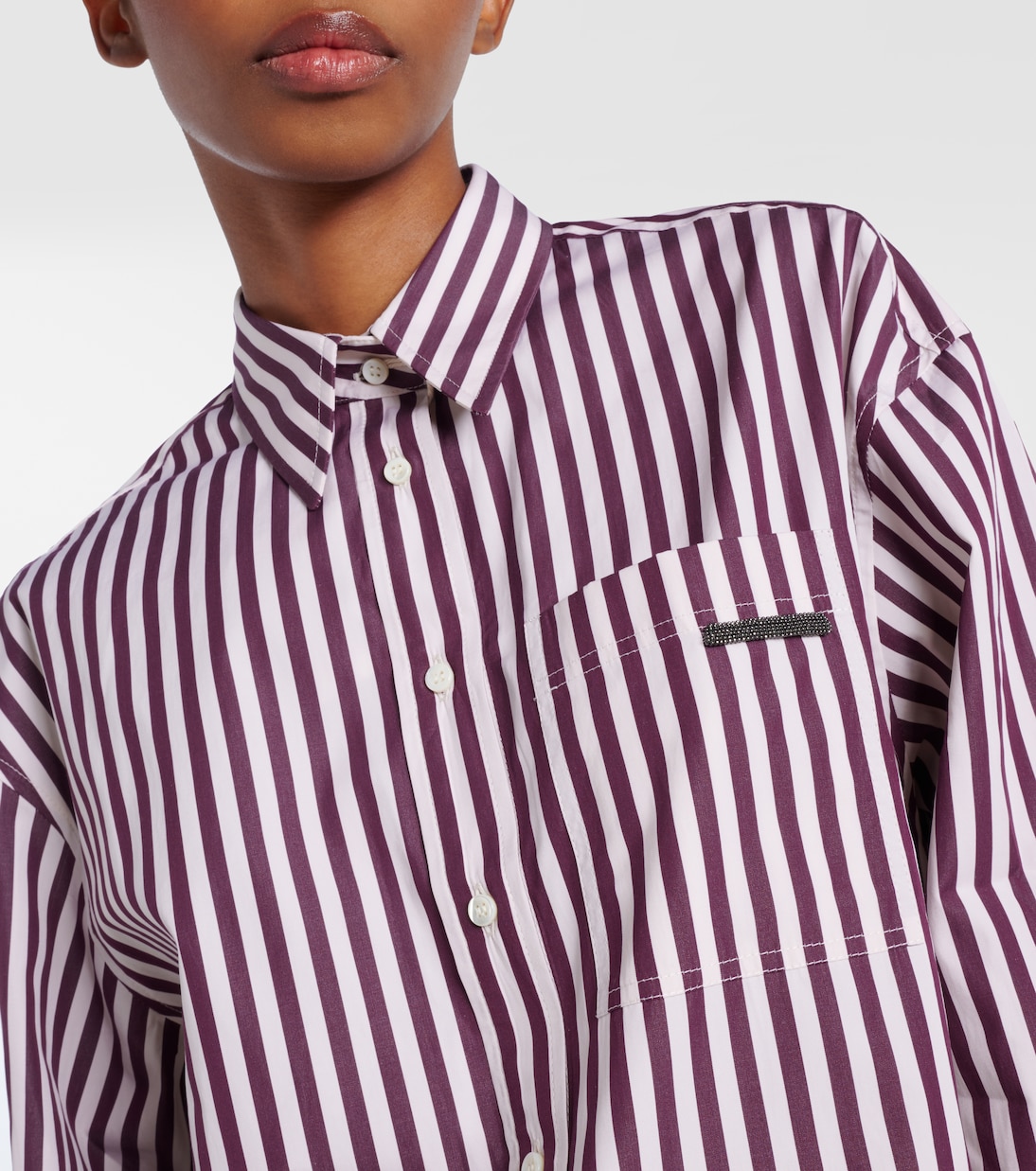 Camicia in popeline di cotone a righe | Brunello Cucinelli