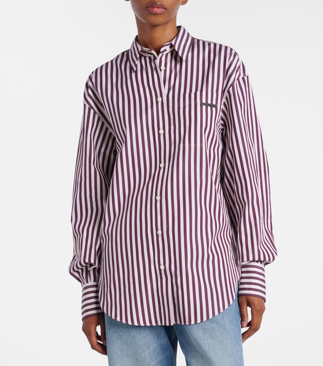 Camicia in popeline di cotone a righe | Brunello Cucinelli