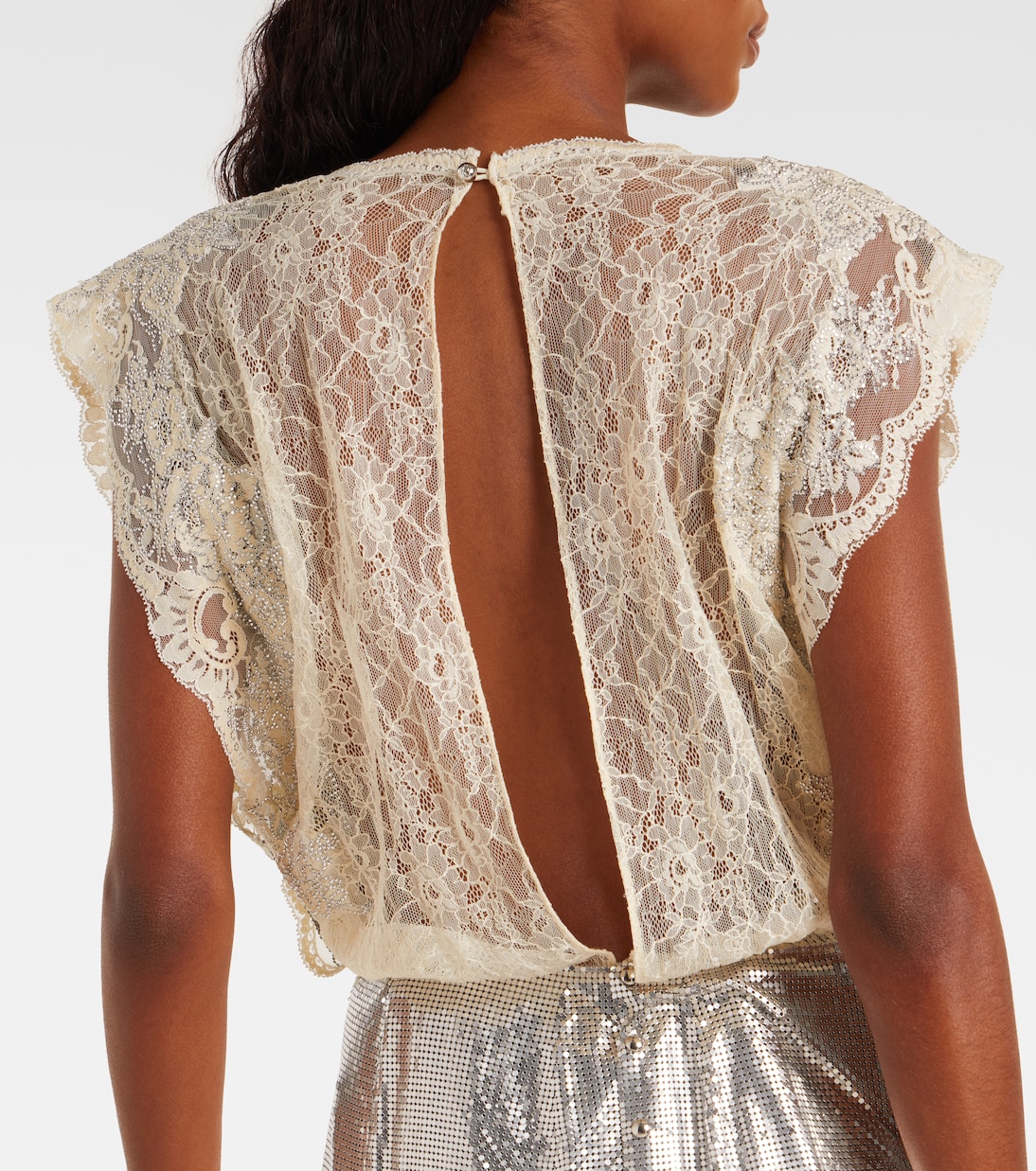 Embellished lace-trimmed top | Rabanne