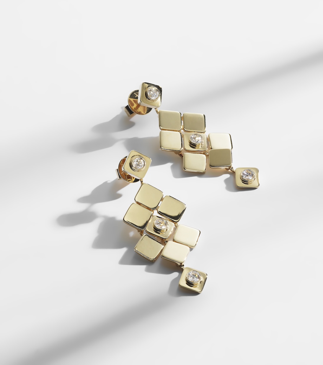 Tile Temple 18kt gold drop earrings with diamonds | Ileana Makri