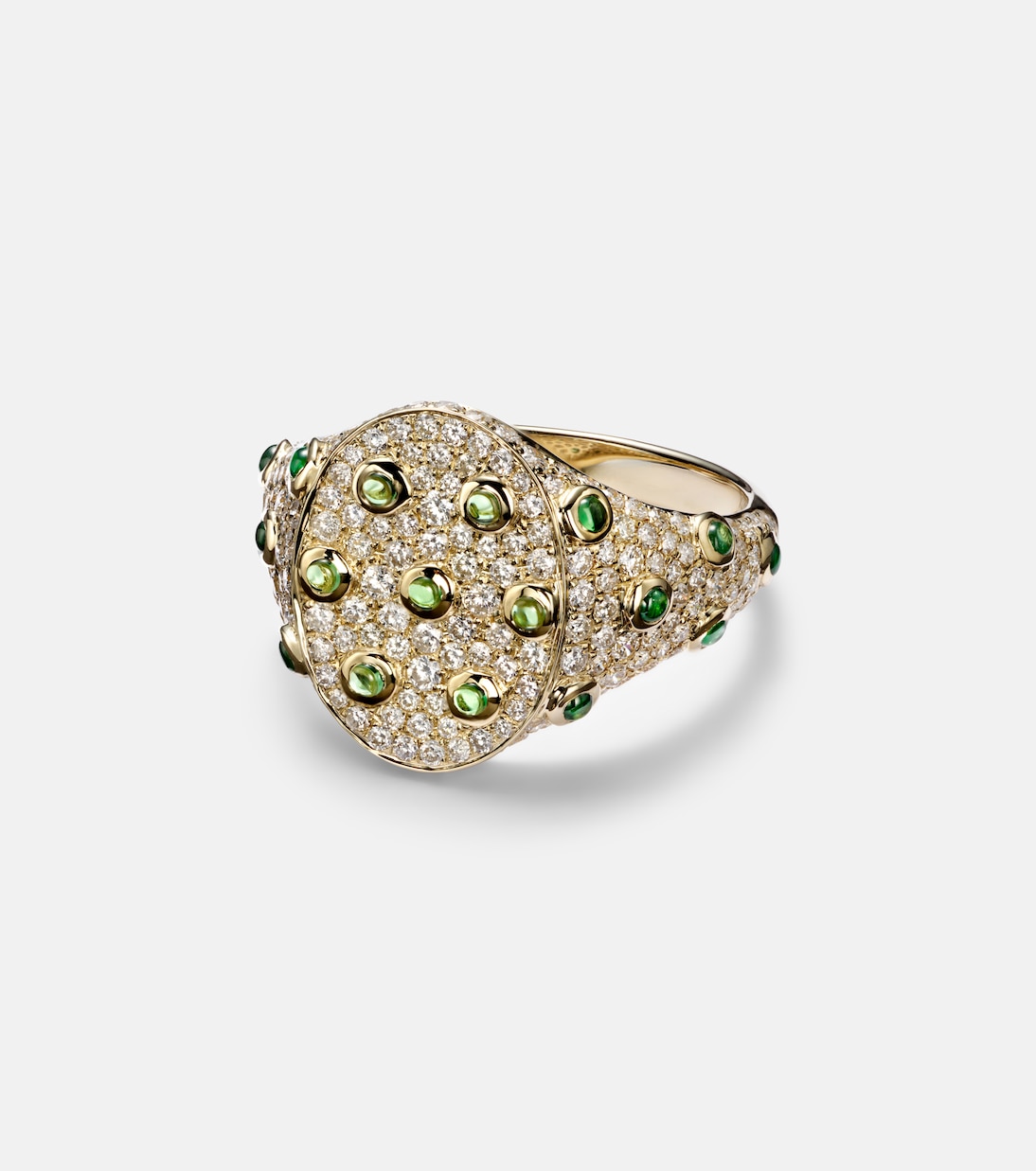 9kt gold ring with grey diamonds and tsavorites | Yvonne Léon