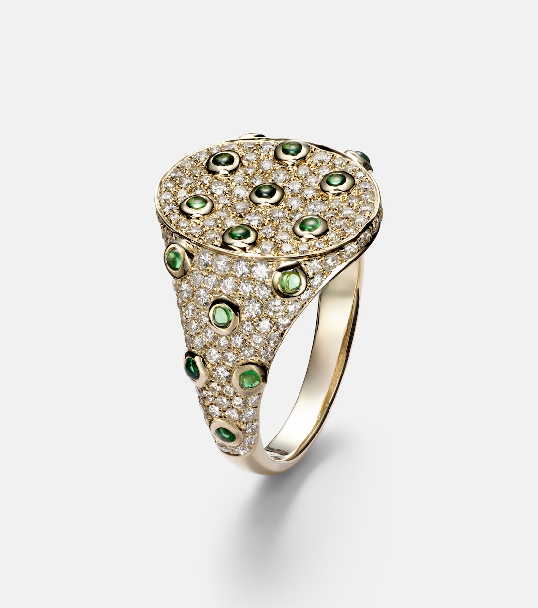 9kt gold ring with grey diamonds and tsavorites | Yvonne Léon