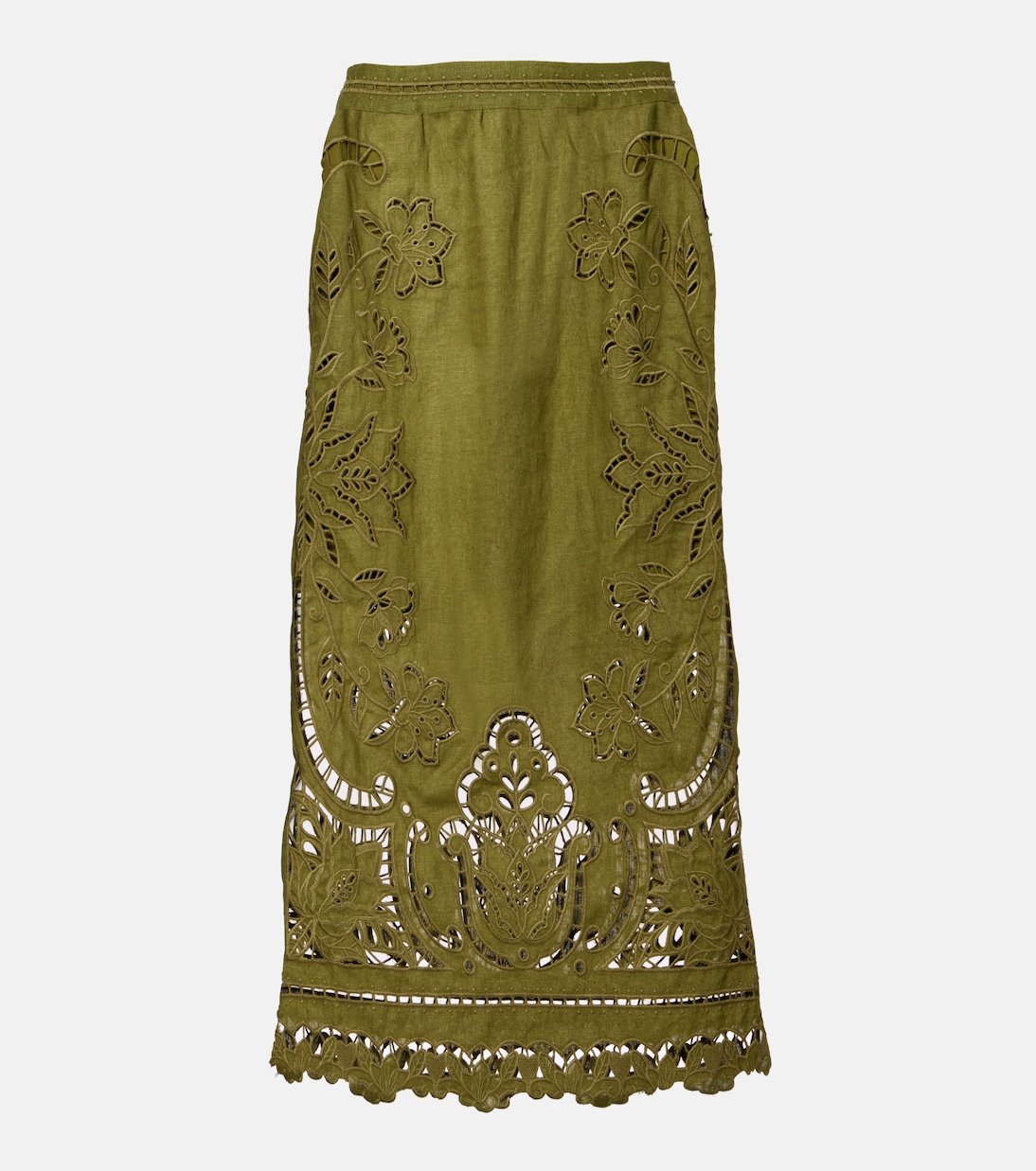 Floral lace-trimmed linen midi skirt | Farm Rio