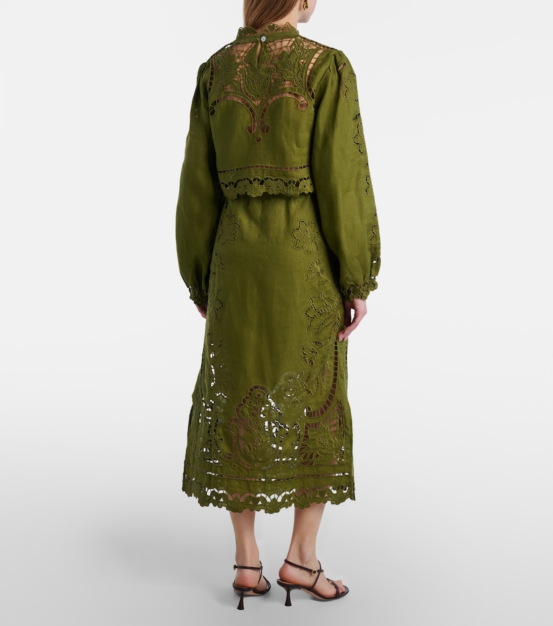 Floral lace-trimmed linen midi skirt | Farm Rio