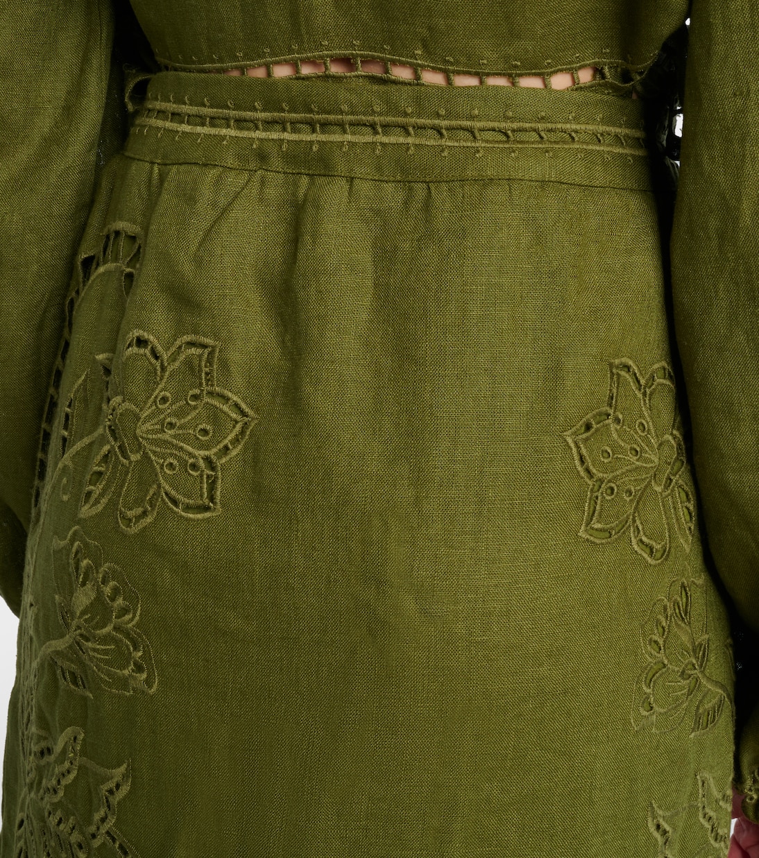 Floral lace-trimmed linen midi skirt | Farm Rio