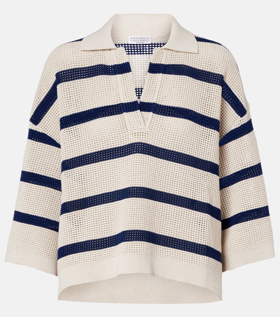 Striped cotton polo sweater | Brunello Cucinelli