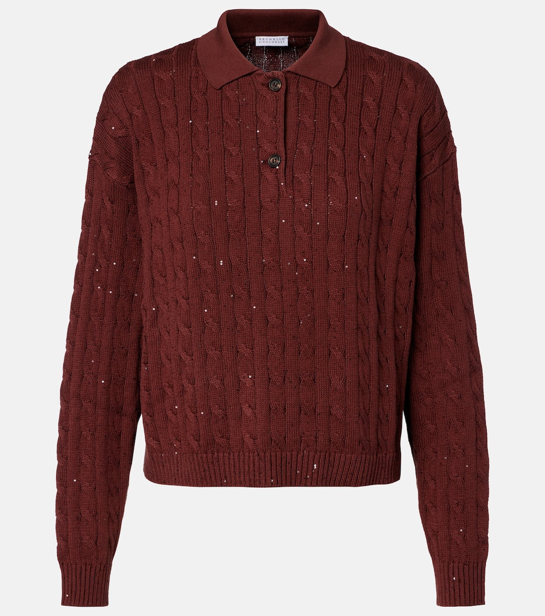 Cable-knit cotton-blend polo sweater | Brunello Cucinelli