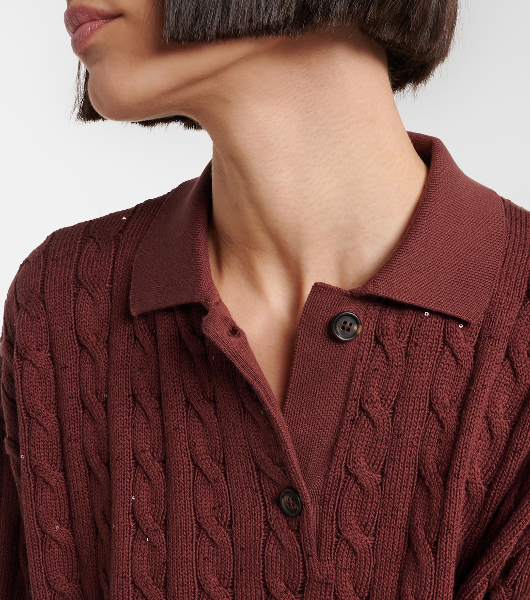 Cable-knit cotton-blend polo sweater | Brunello Cucinelli