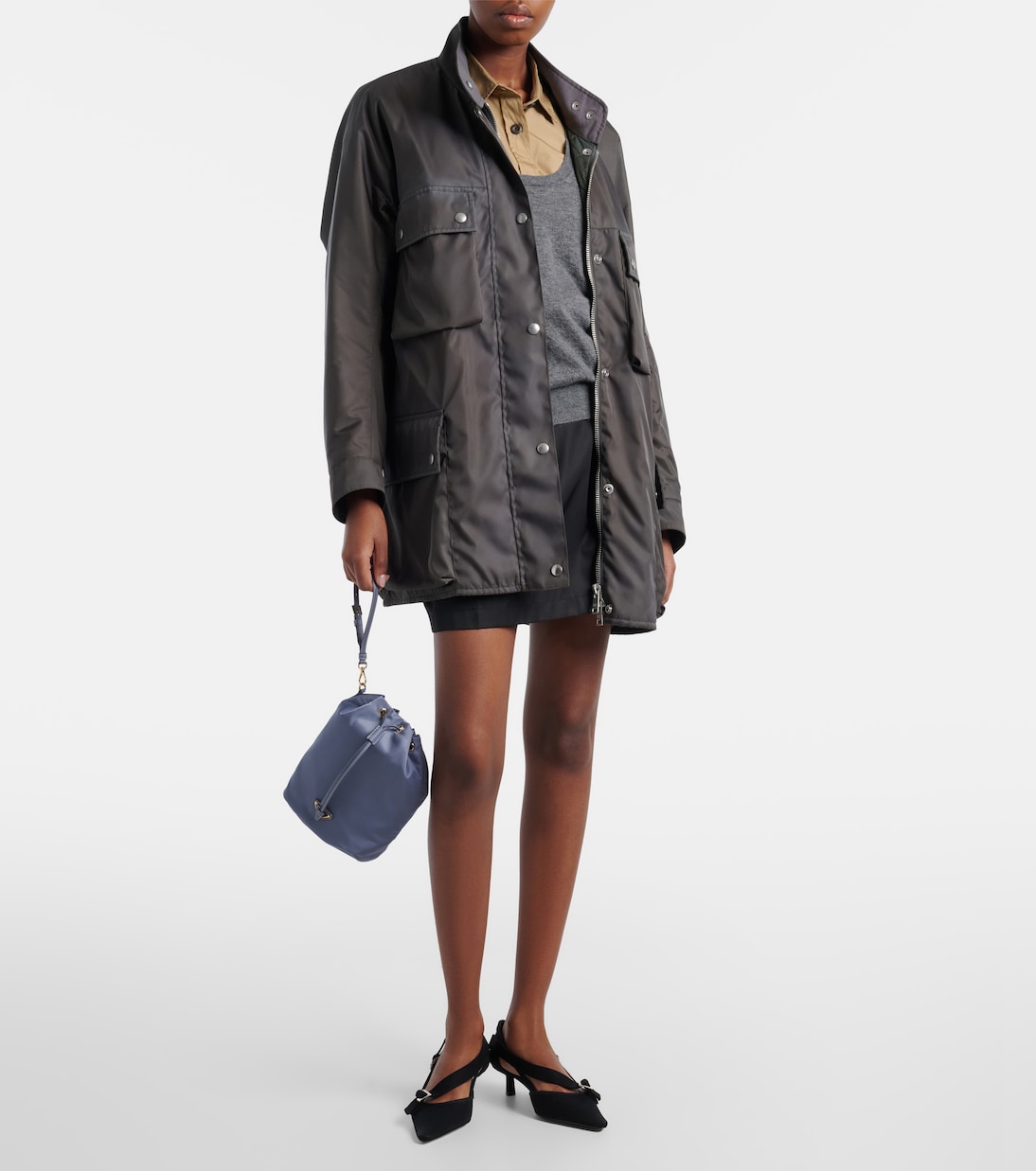 Re-Nylon leather-trimmed pouch | Prada