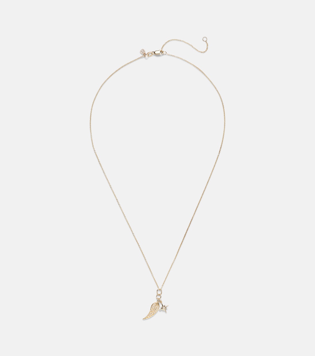 Collana in oro 14kt Sydney Evan con design Wing e dettagli Starburst, impreziosita da diamanti scintillanti.