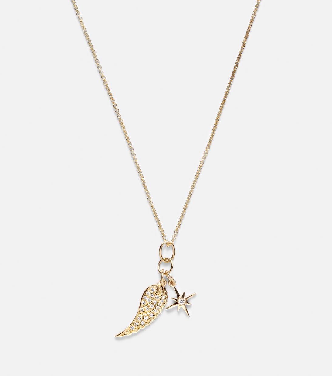Collana in oro 14kt Sydney Evan con design Wing e dettagli Starburst, impreziosita da diamanti scintillanti.