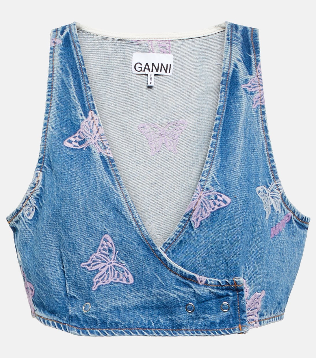 Top cropped di jeans con ricami | Ganni