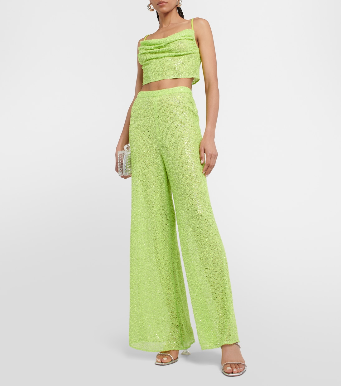 Cowl neck embellished cropped top | Self-Portrait