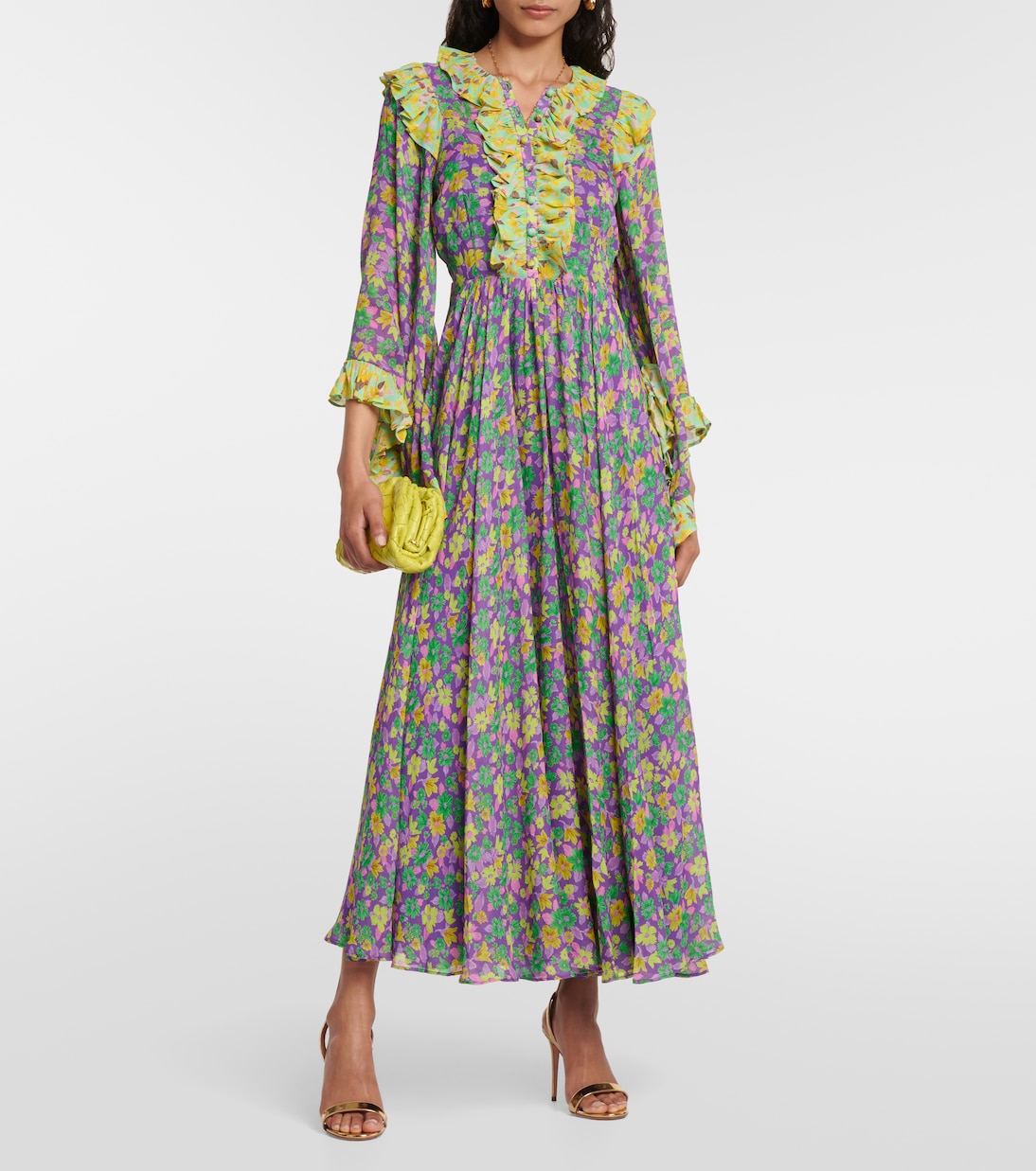 Vestido largo Dylan de crepé floral | Alémais