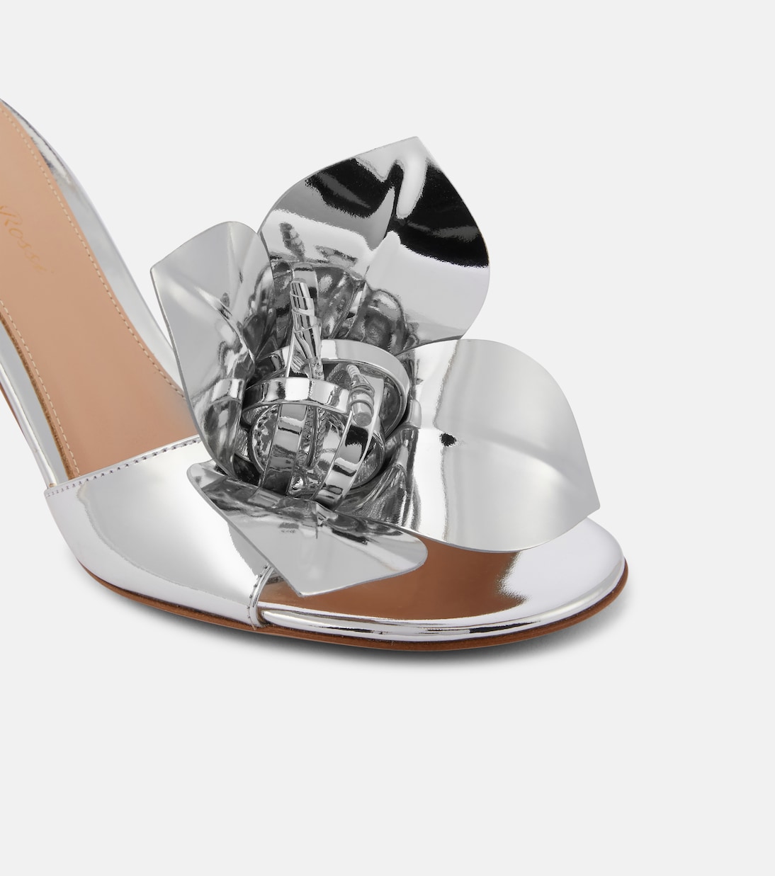 Lucilla floral-appliqué metallic leather mules in silver