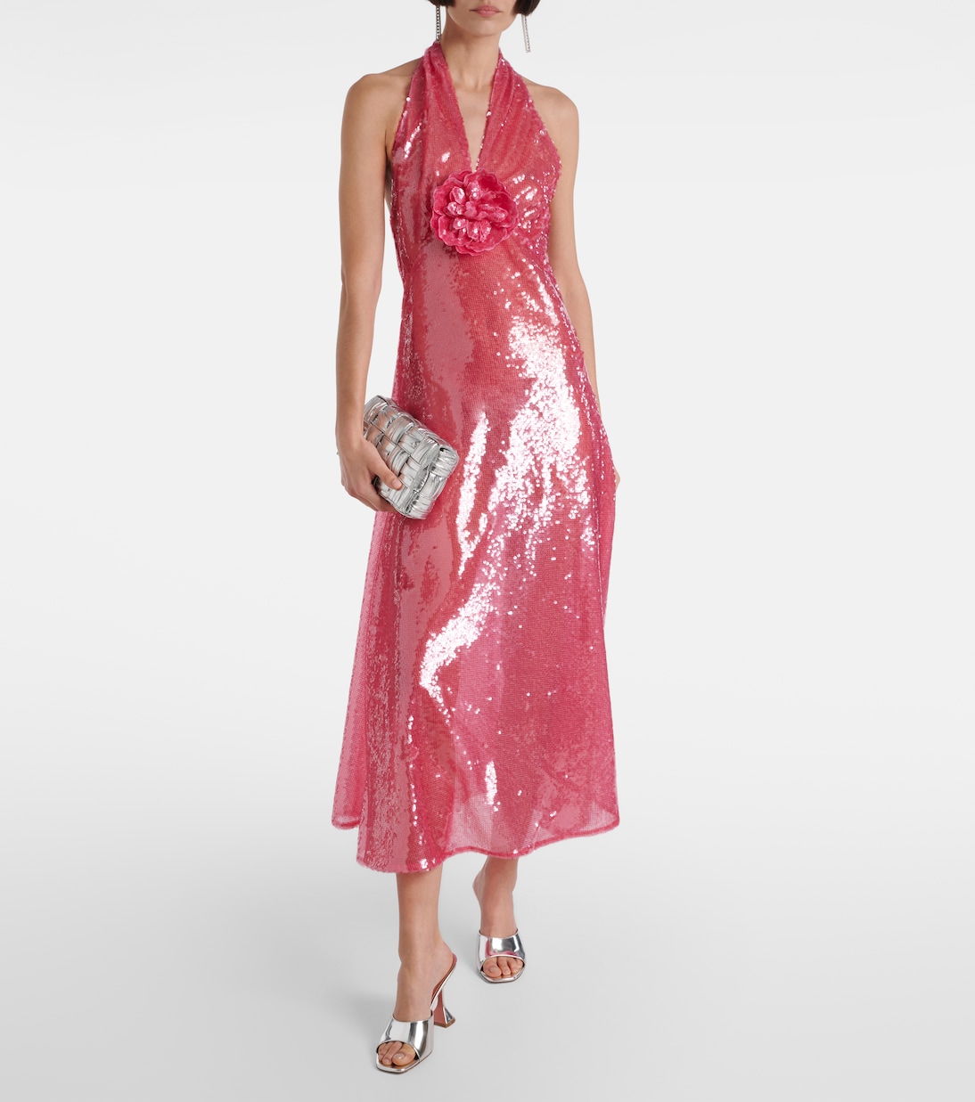Floral-appliqué sequined midi dress | Rodarte