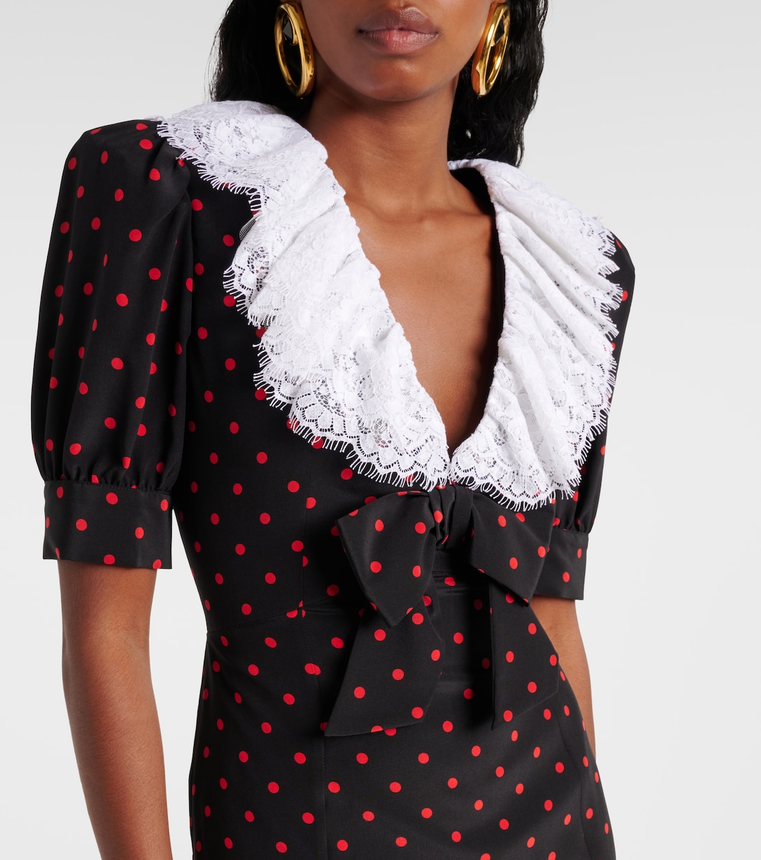 Polka-dot lace-trimmed silk midi dress | Alessandra Rich
