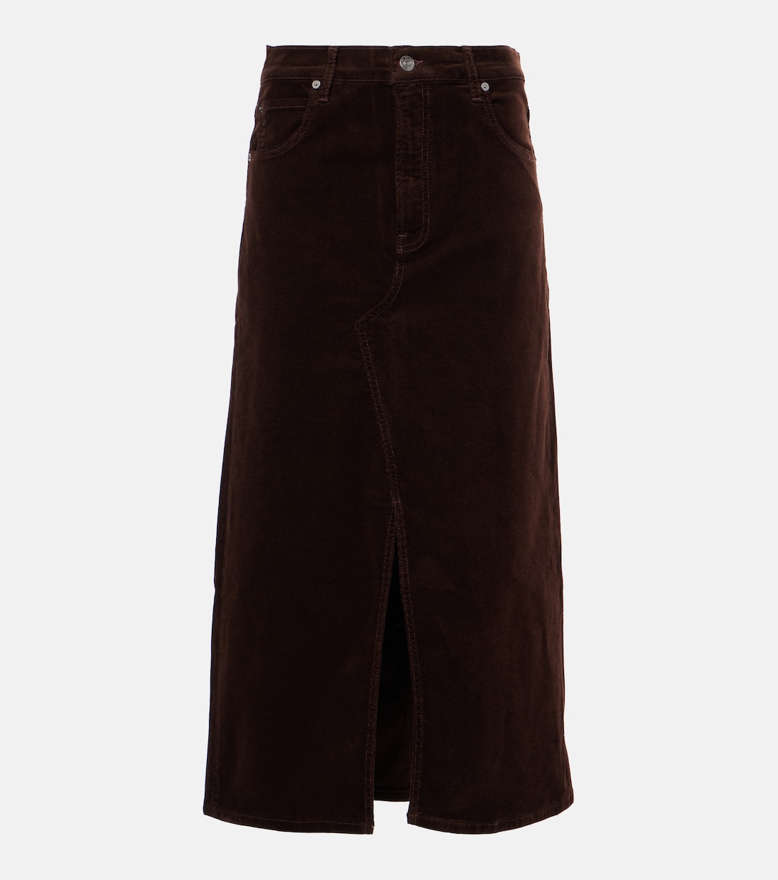 The Cord corduroy midi skirt in brown Frame Mytheresa