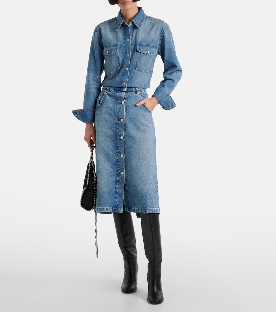 Gonna midi in denim con catena | Stella McCartney