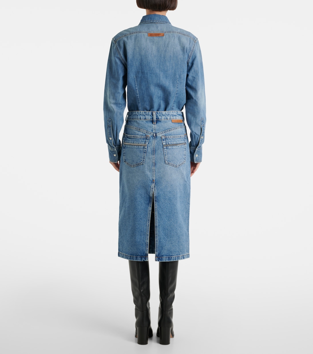 Gonna midi in denim con catena | Stella McCartney