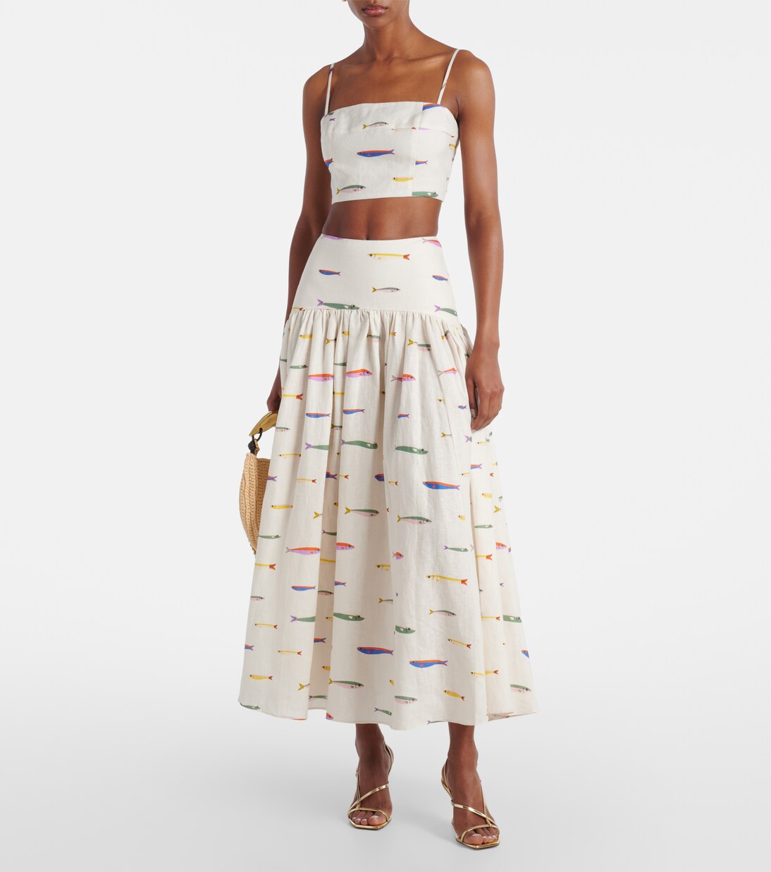 Procida printed linen maxi skirt | Staud