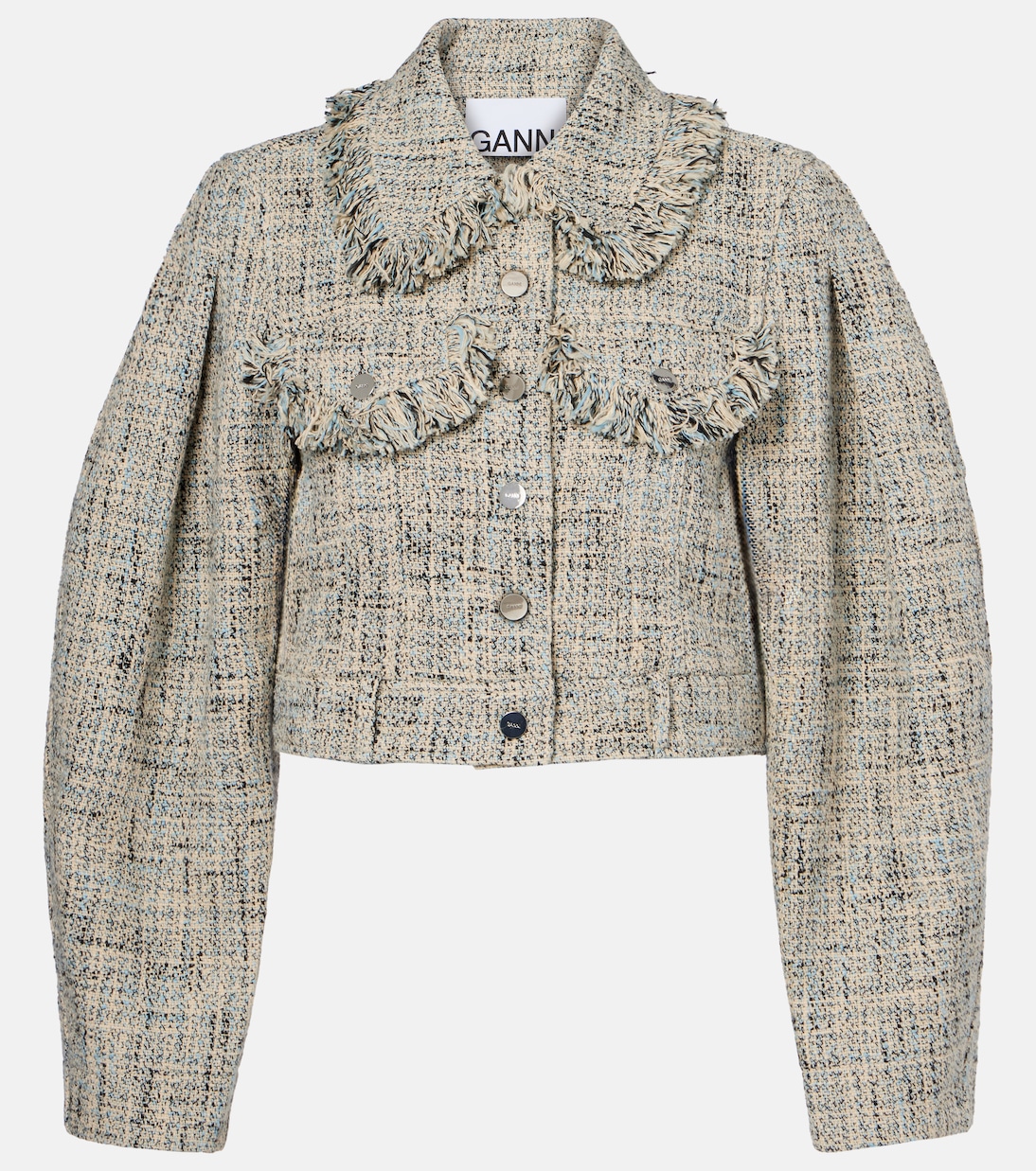 Chaqueta cropped de tweed de algodón | Ganni