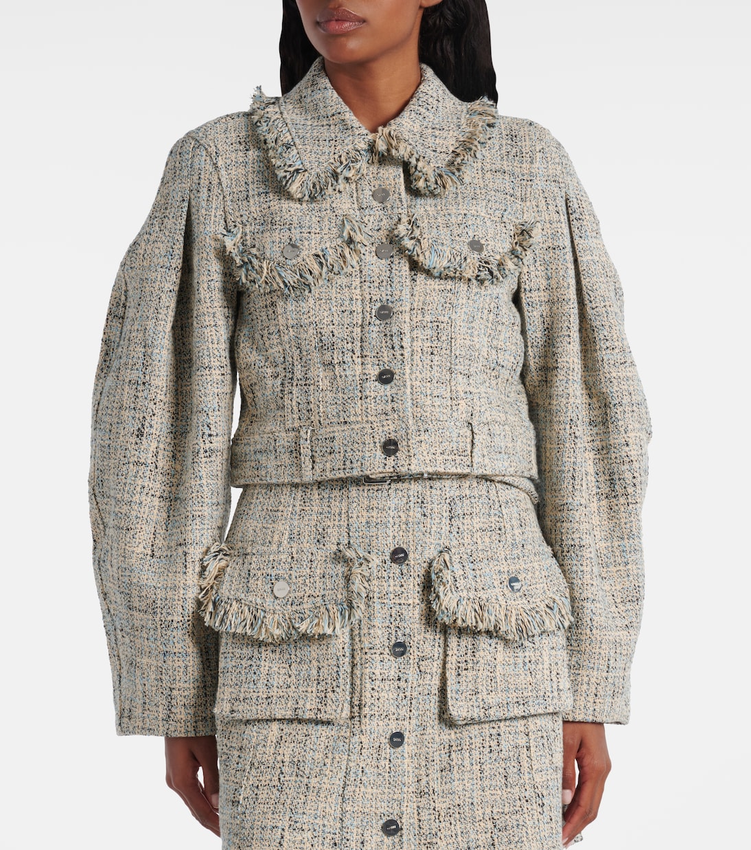 Chaqueta cropped de tweed de algodón | Ganni