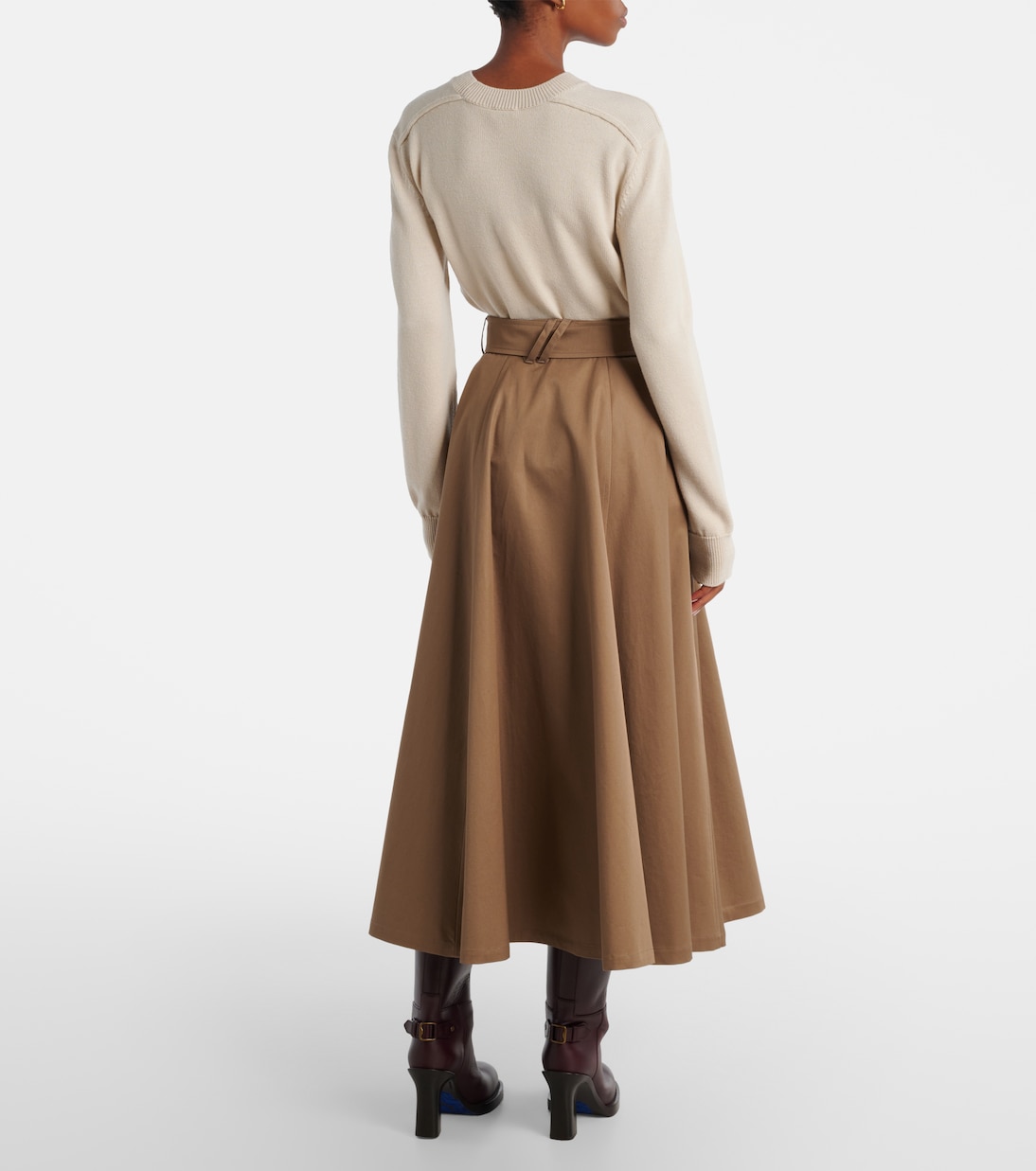 Falda midi de algodón con cinturón | Burberry