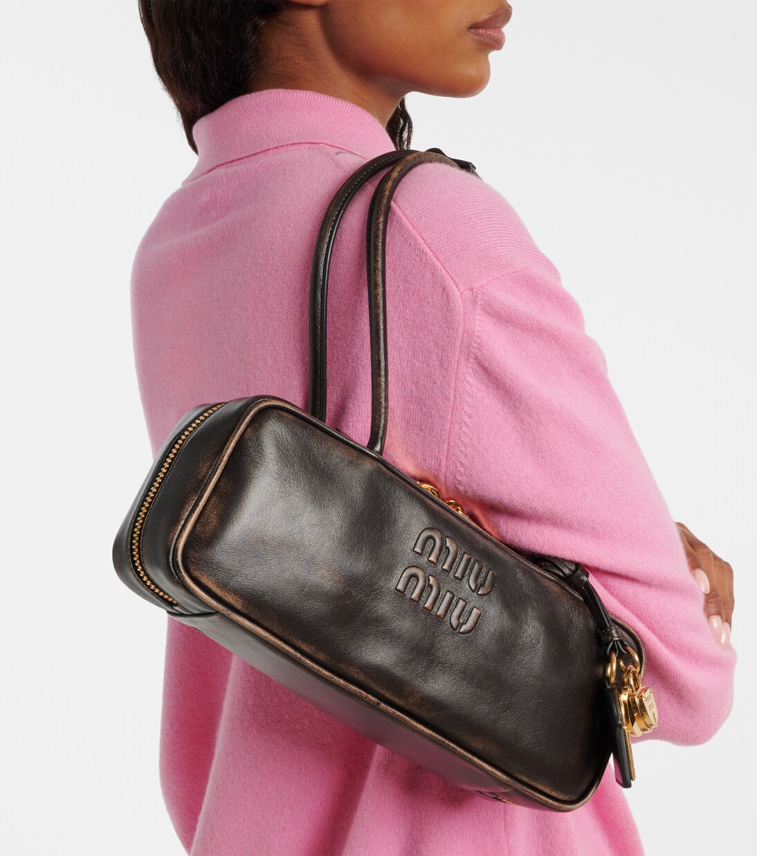 Bolso al hombro Beau de piel con logo | Miu Miu